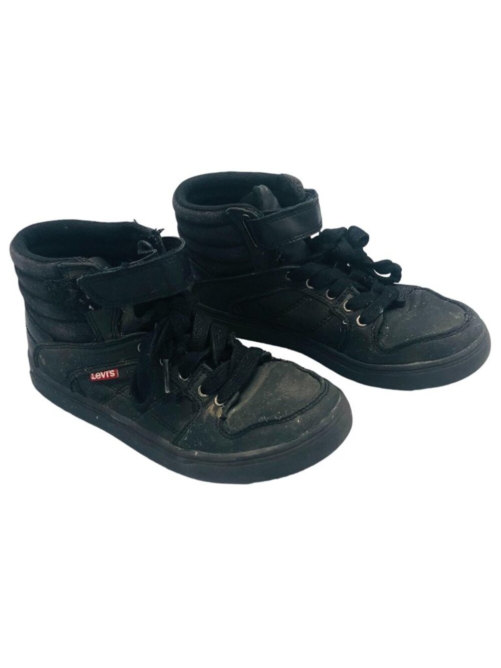 levis high top shoes black lace up hook & loop canvas kids size 2.5 READ